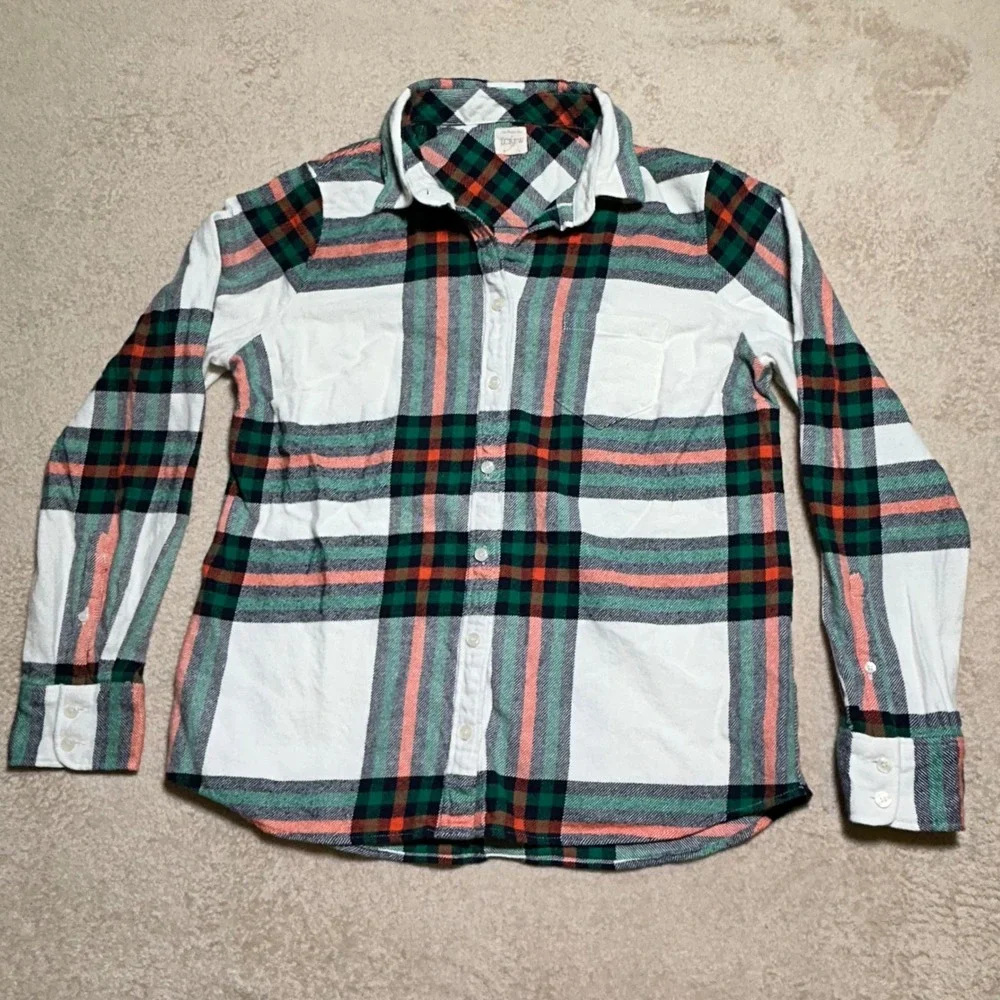 J.Crew The Perfect Shirt Womens L Flannel Plaid Cotton Button Down